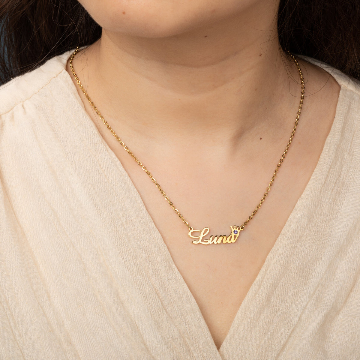 Name and Crown Necklace with Birthstone My Little Necklace