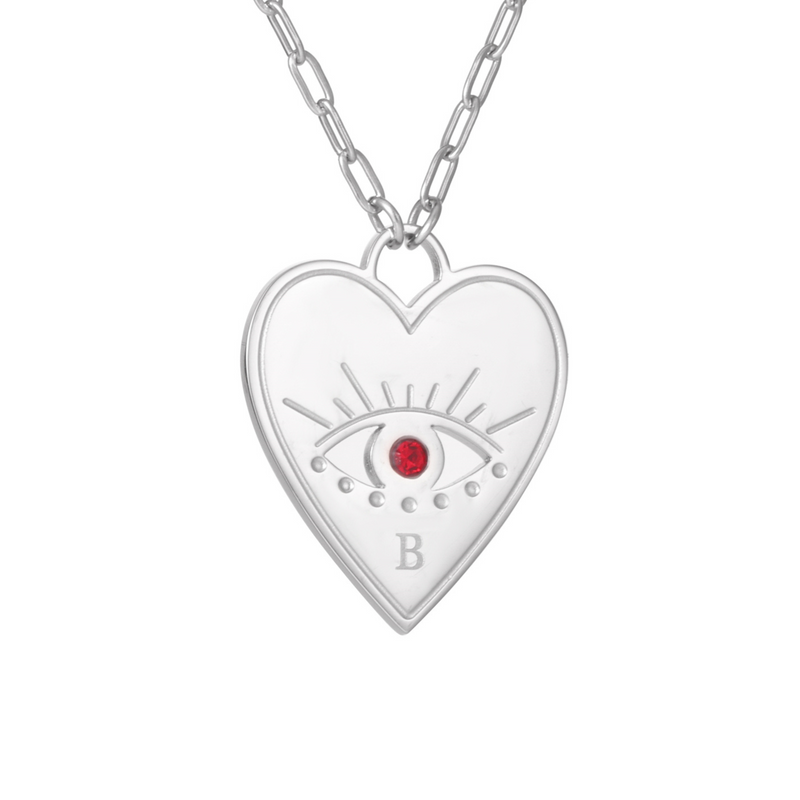 Personalized Heart Necklace with Evil Eye and Stone