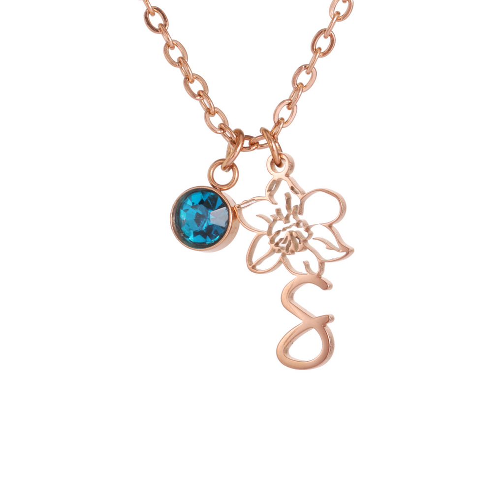 Personalized Engraved Flower Necklace with Birthstone