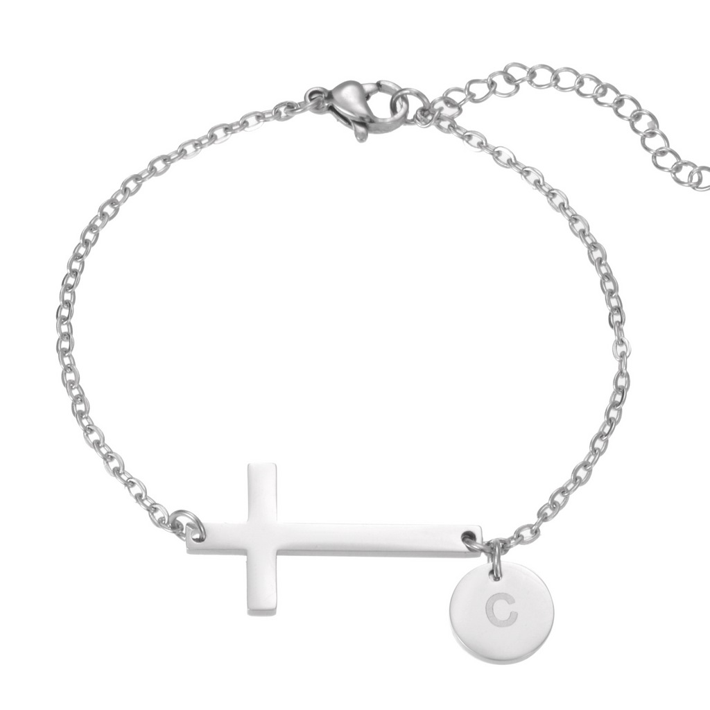 Personalized Cross Bracelet with Engraved Initial