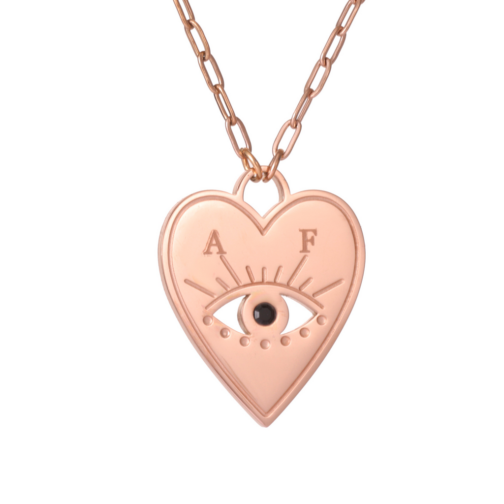 Personalized Heart Necklace with Evil Eye and Stone