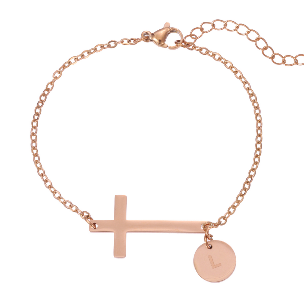 Personalized Cross Bracelet with Engraved Initial