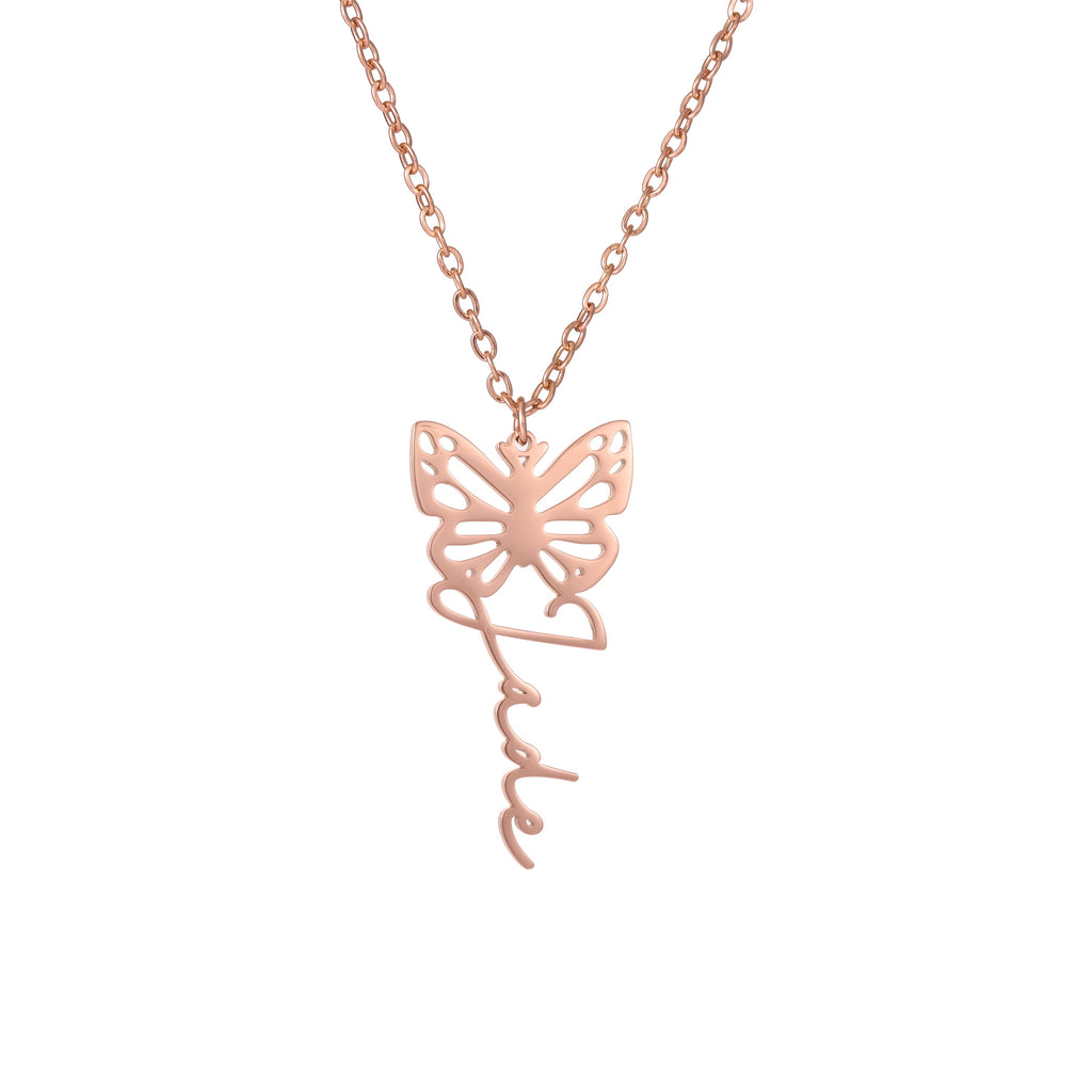 Personalized Butterfly Pendant Necklace with Name