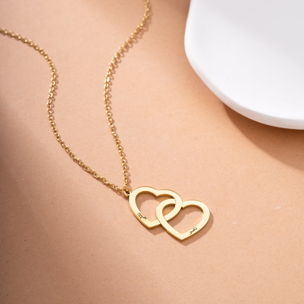 Arabic Customizable Double Heart Necklace with Two Names