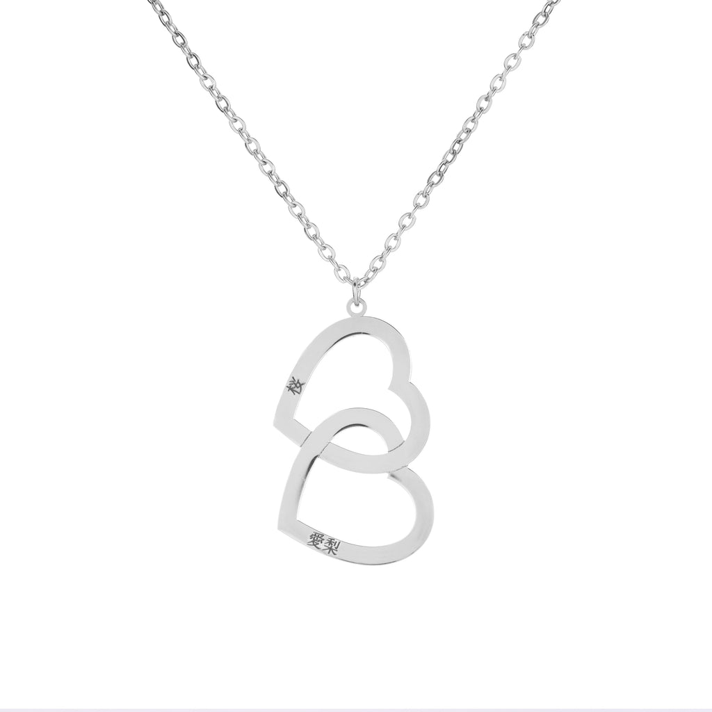Japanese Customizable Double Heart Necklace with Two Names