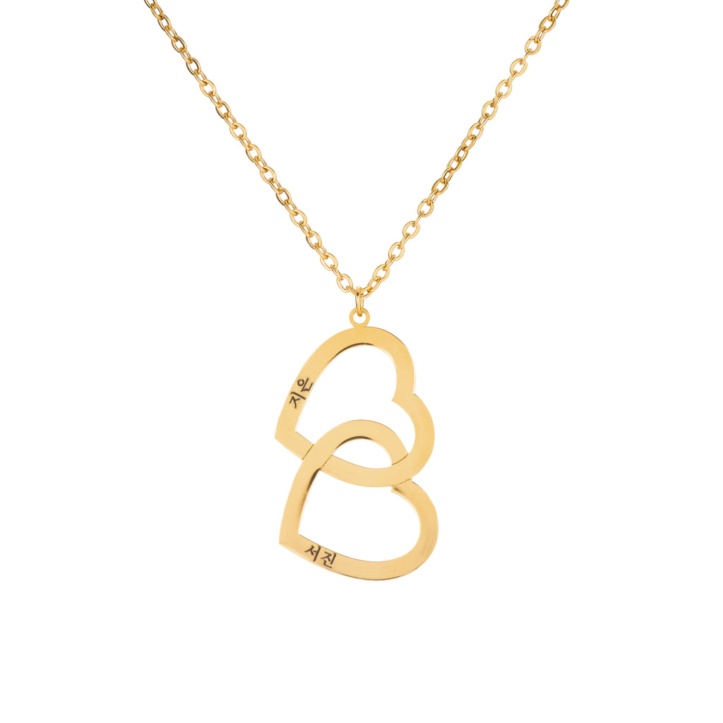 Korean Customizable Double Heart Necklace with Two Names