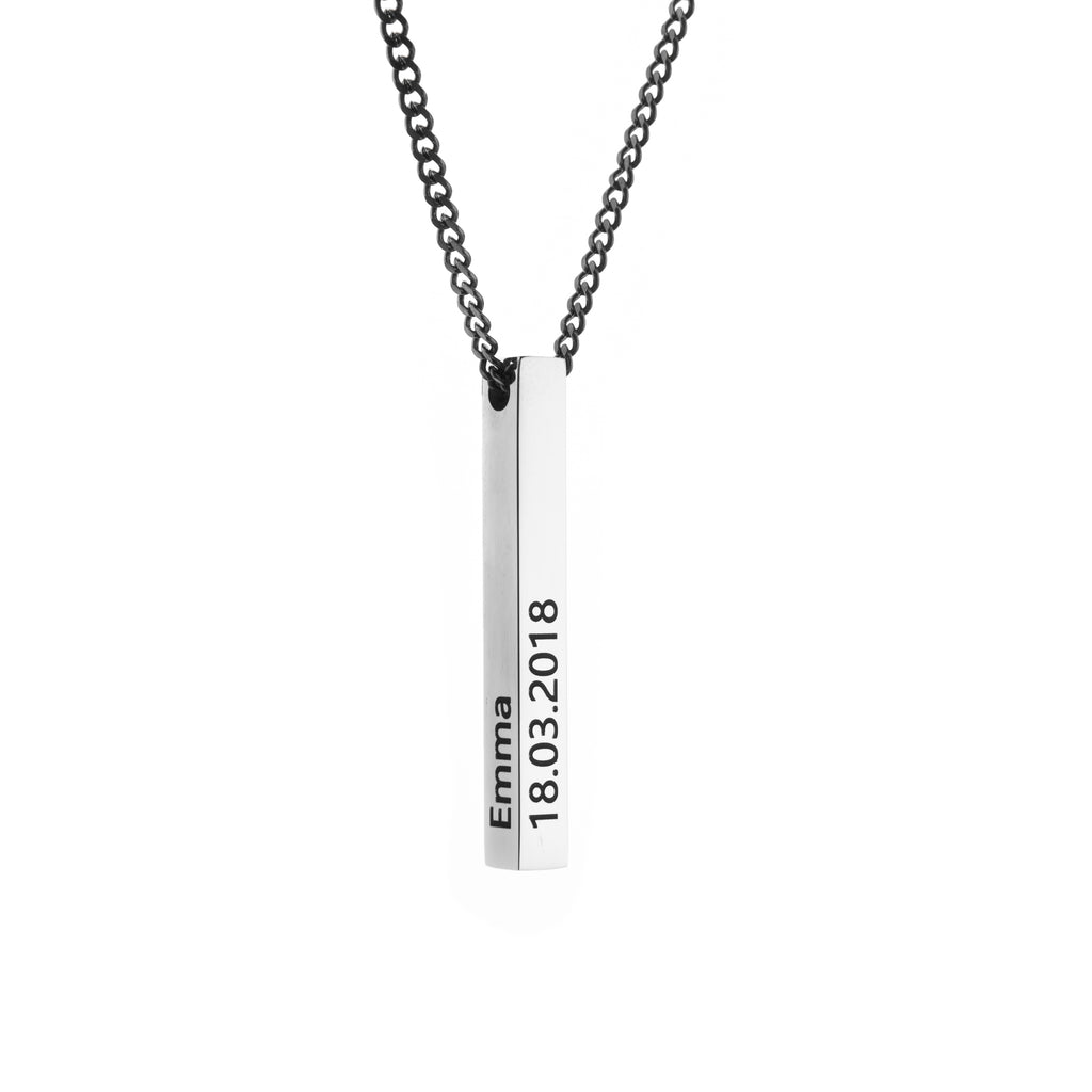 Personalized Men 3D Bar Necklace in Silver