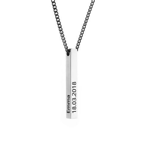 Personalized Men 3D Bar Necklace in Silver
