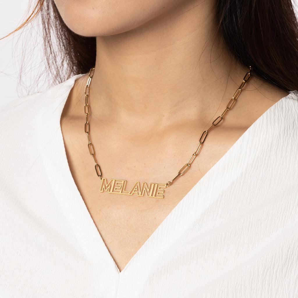 Hollowed Capital Letter Name Necklace