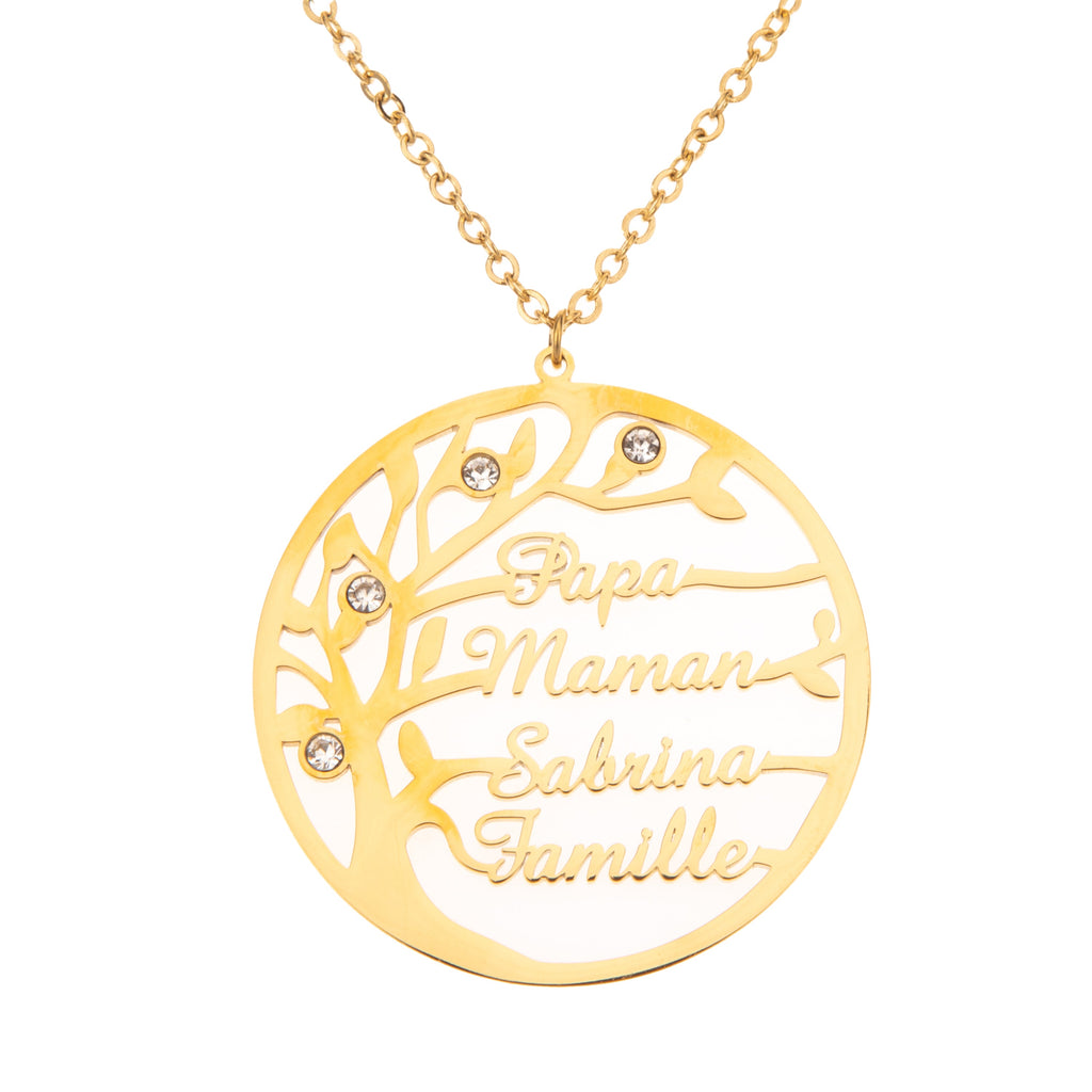 Name Necklace with Family Tree and Pearls