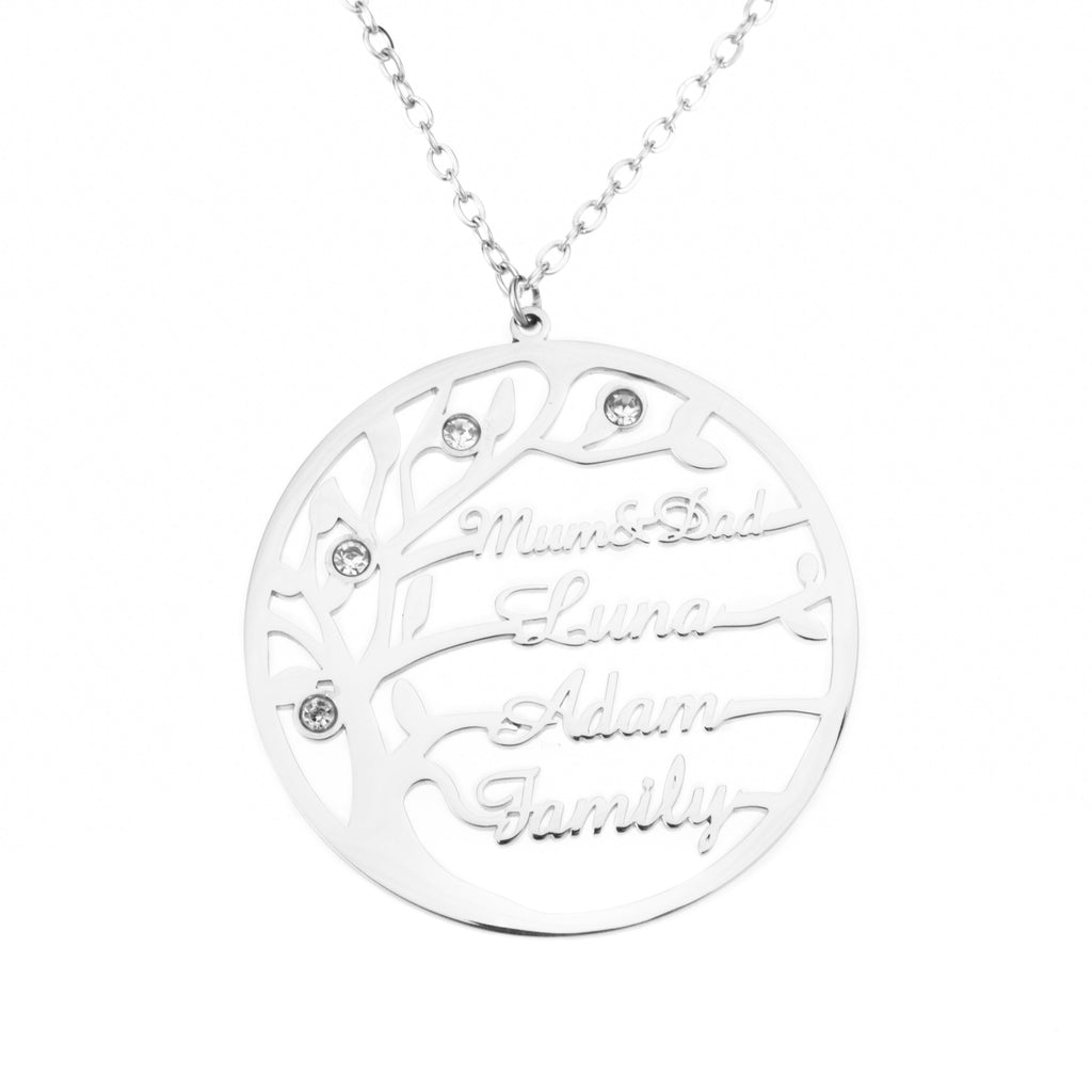 Name Necklace with Family Tree and Pearls