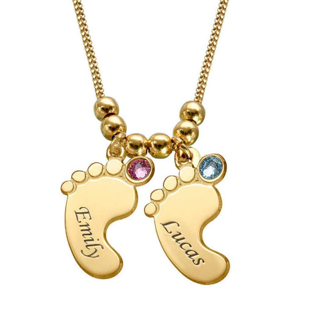 Baby Feet Necklace with Custom Names & Birthstone